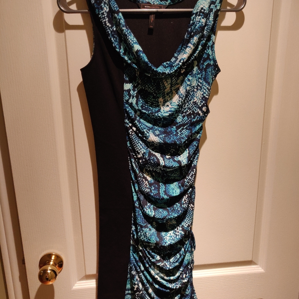 BCBGMaxAzria blue and black snake print dress